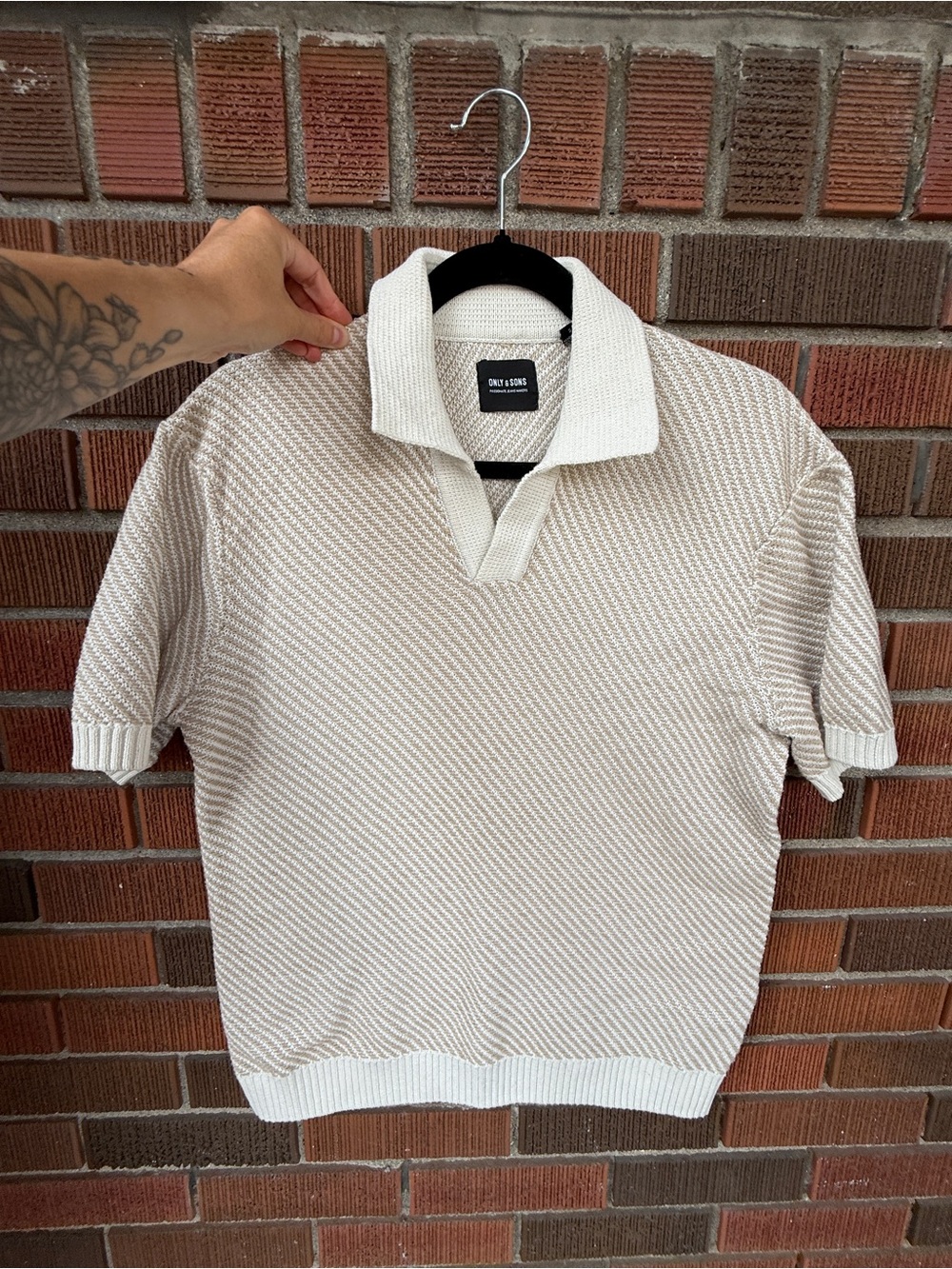 ONLY & SONS Cream Textured Knit Polo